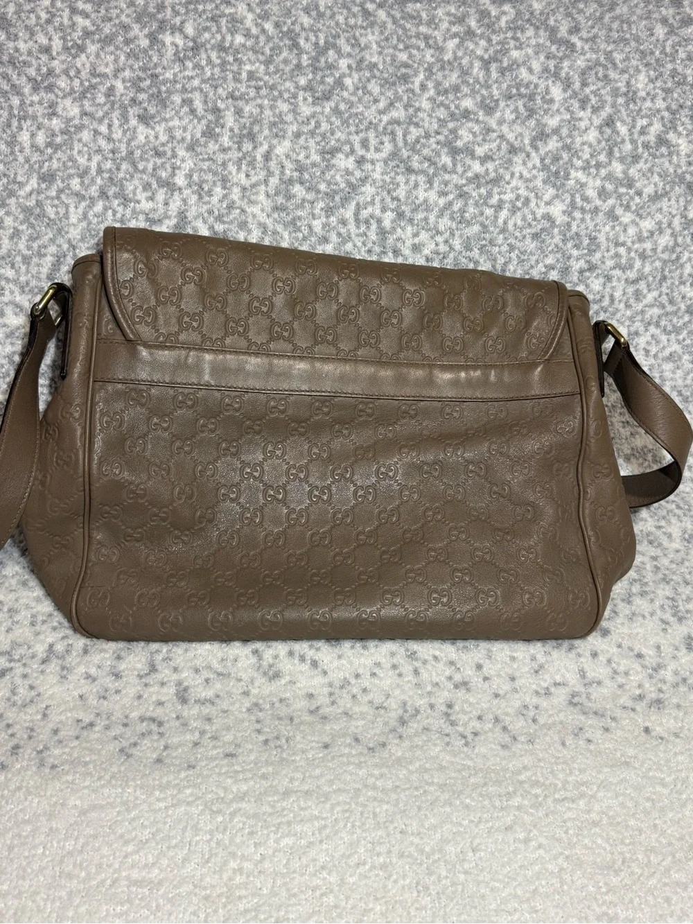 Gucci Taupe Brown Embossed Leather Messenger Bag